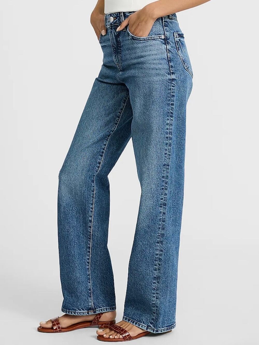 Express Relaxed Straight High-Rise Stretch Baggy Distressed Denim Jeans SIZE 4